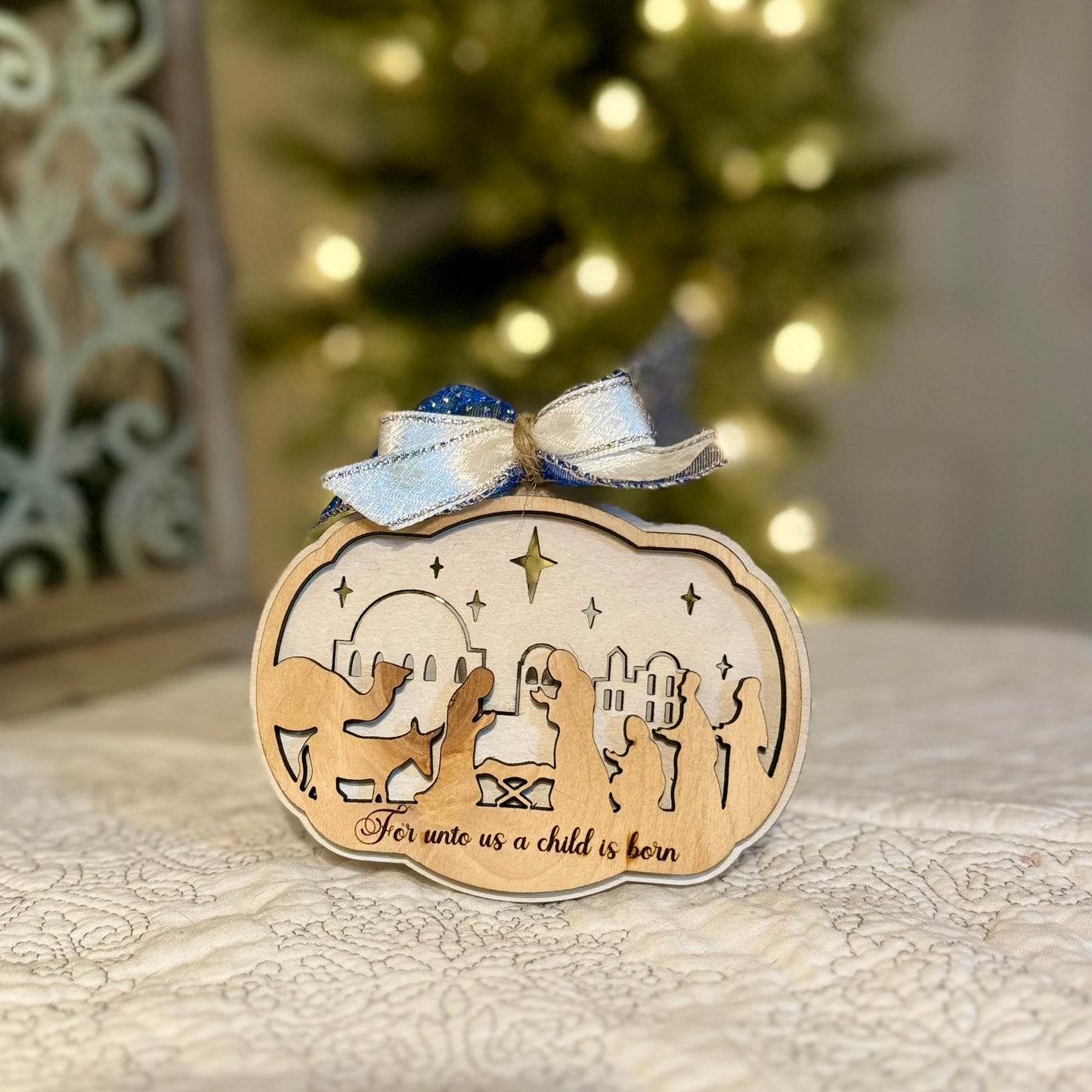 Glowing Skyline Nativity Christmas Ornament