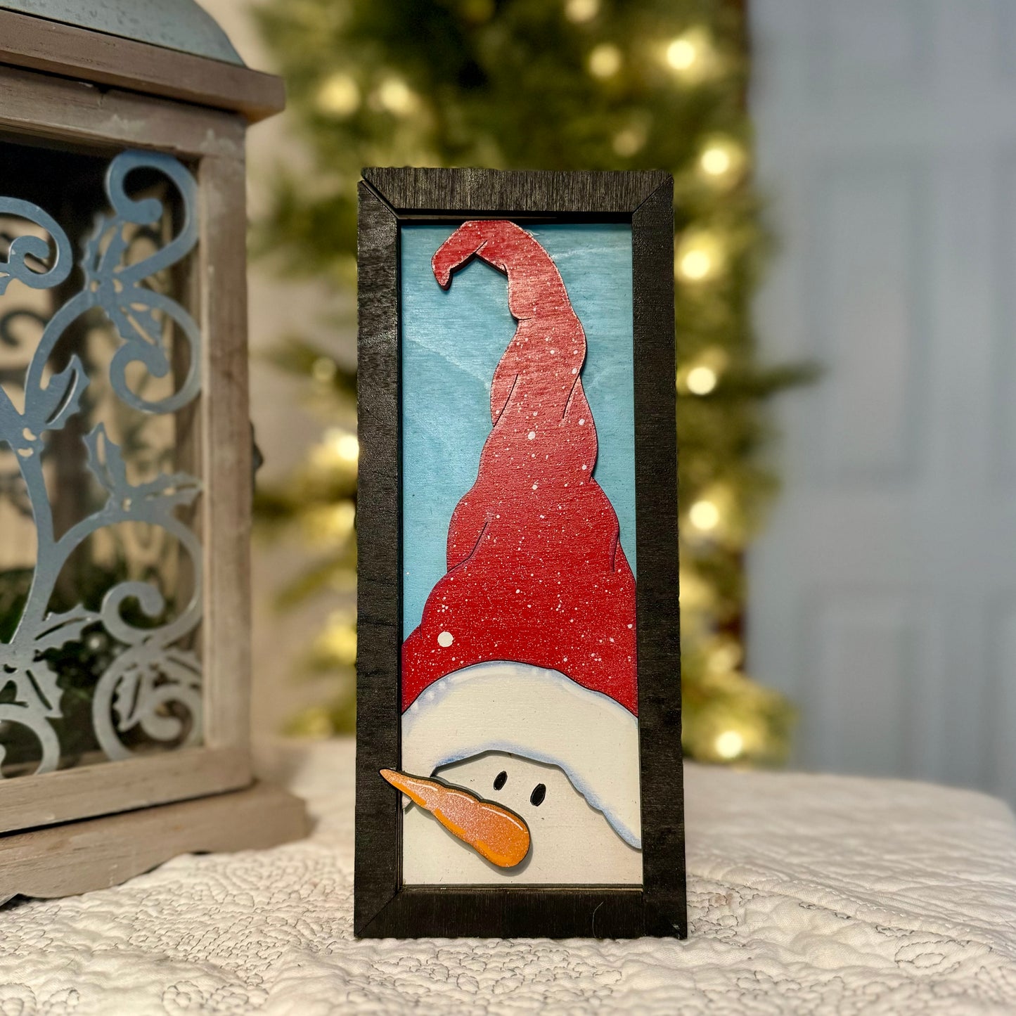 Pointy Hat Snowman Decor Sign