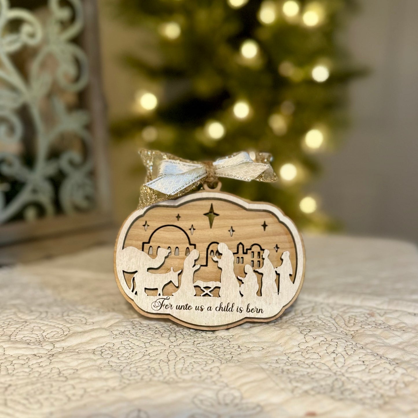 Glowing Skyline Nativity Christmas Ornament