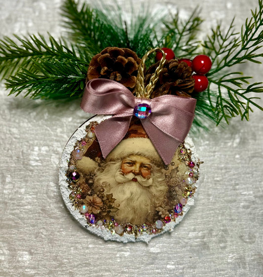 Handcrafted Vintage Inspired Pink, Champagne and Wine Christmas Ornament