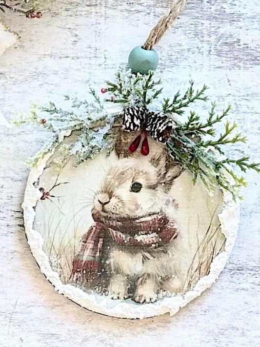 Handcrafted Woodland Winter Rabbit Christmas Ornament