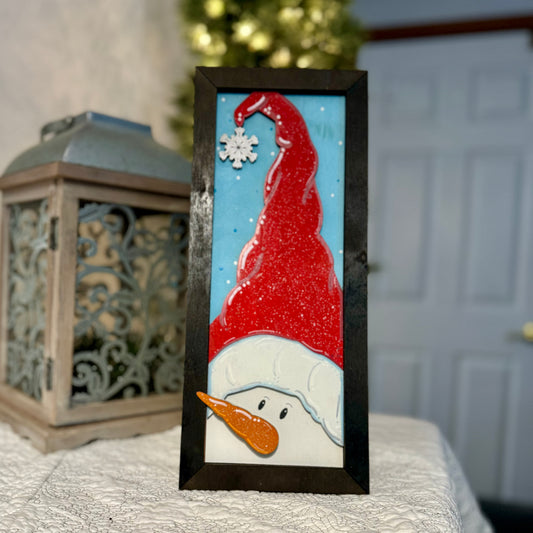 Pointy Hat Snowman Decor Sign