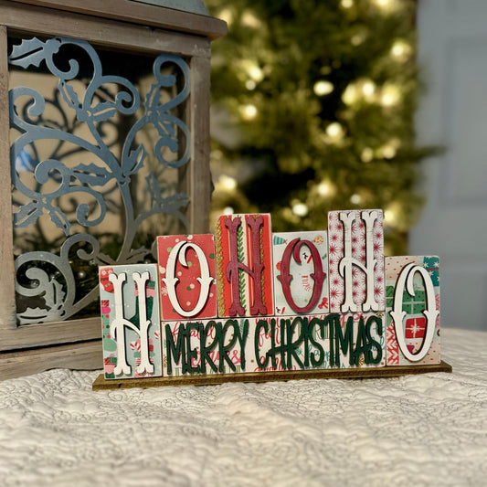 Ho Ho Ho Word Block Shelf Decor