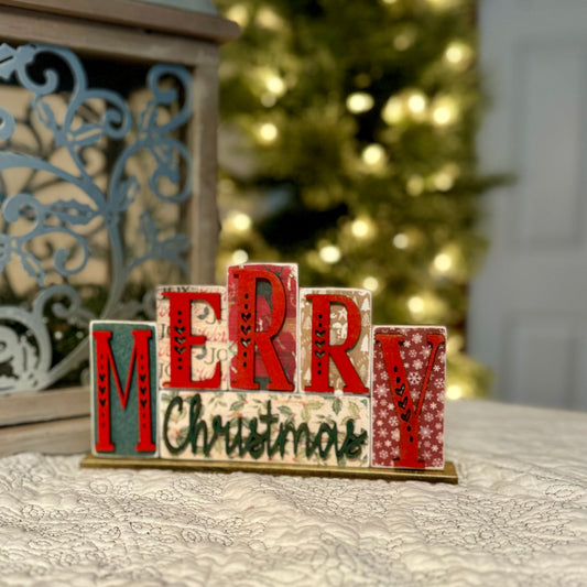 Merry Christmas Block Shelf Decoration