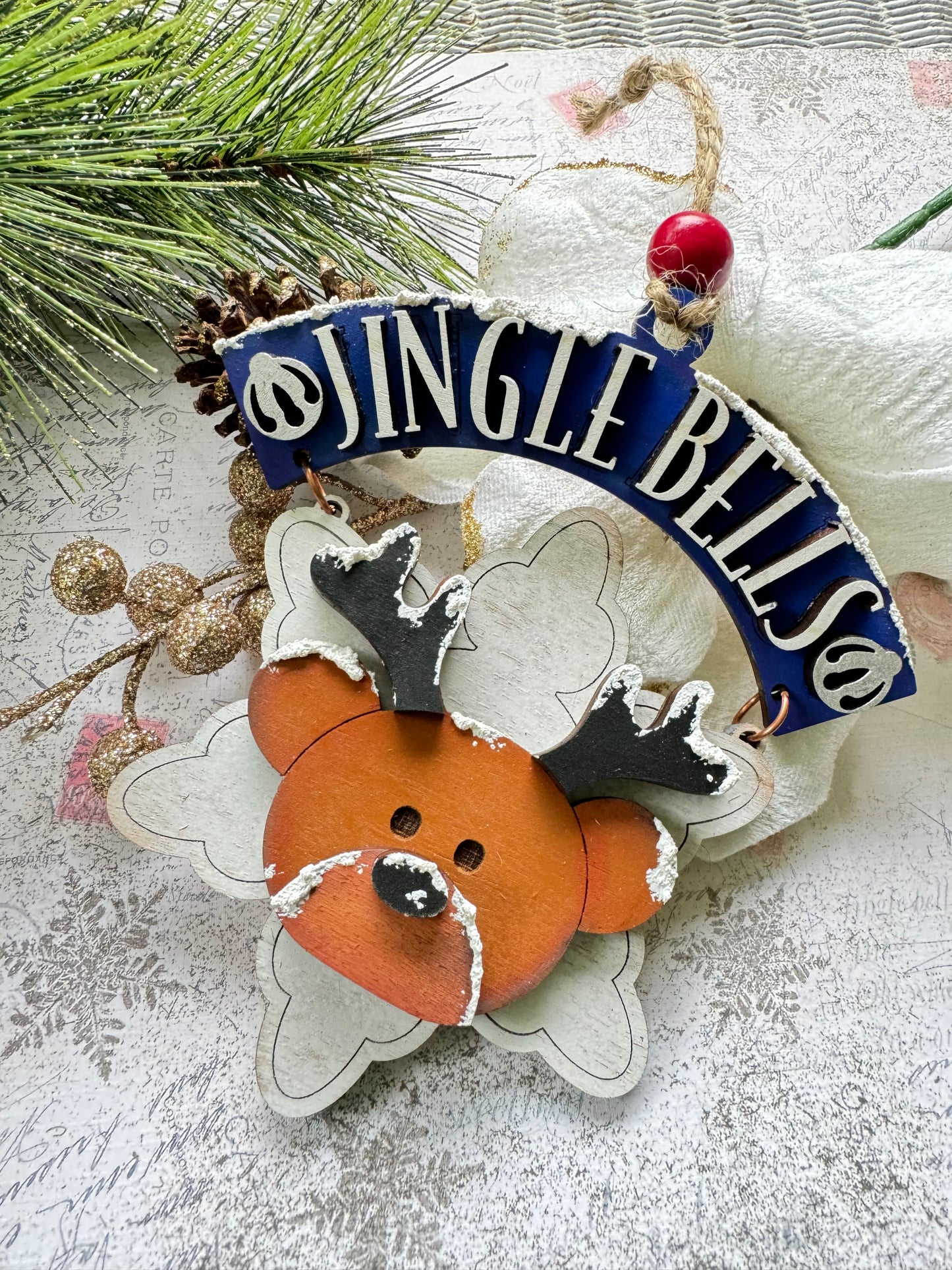 Jingle Bell Reindeer Swinging Snowflake