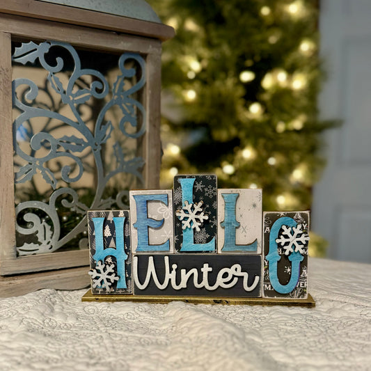 Hello Winter Shelf Decor Block Words