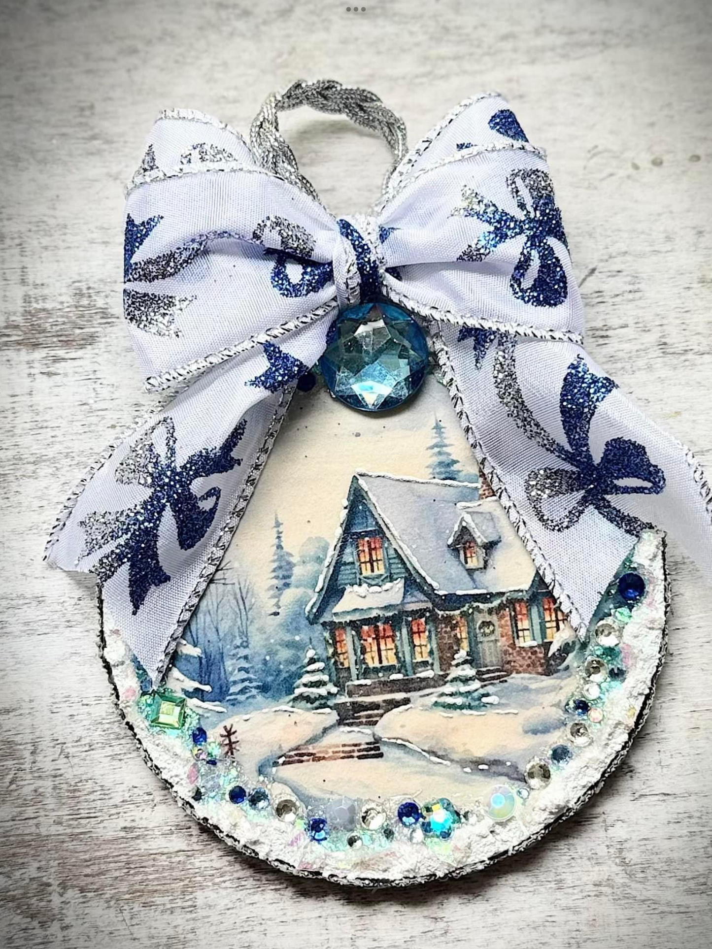 Handcrafted Vintage Inspired Blue and White Christmas Ornament