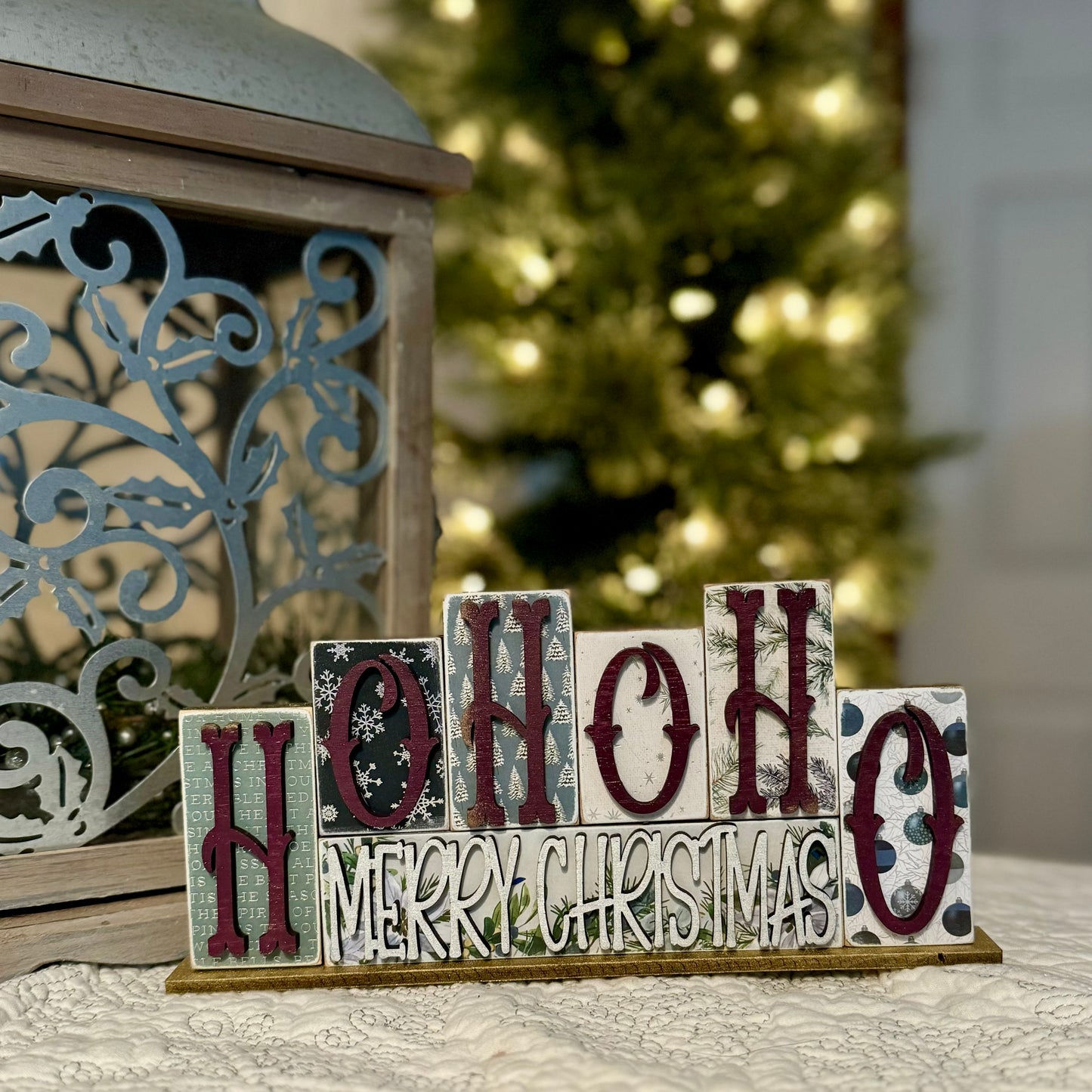 Merry Christmas Block Shelf Decor